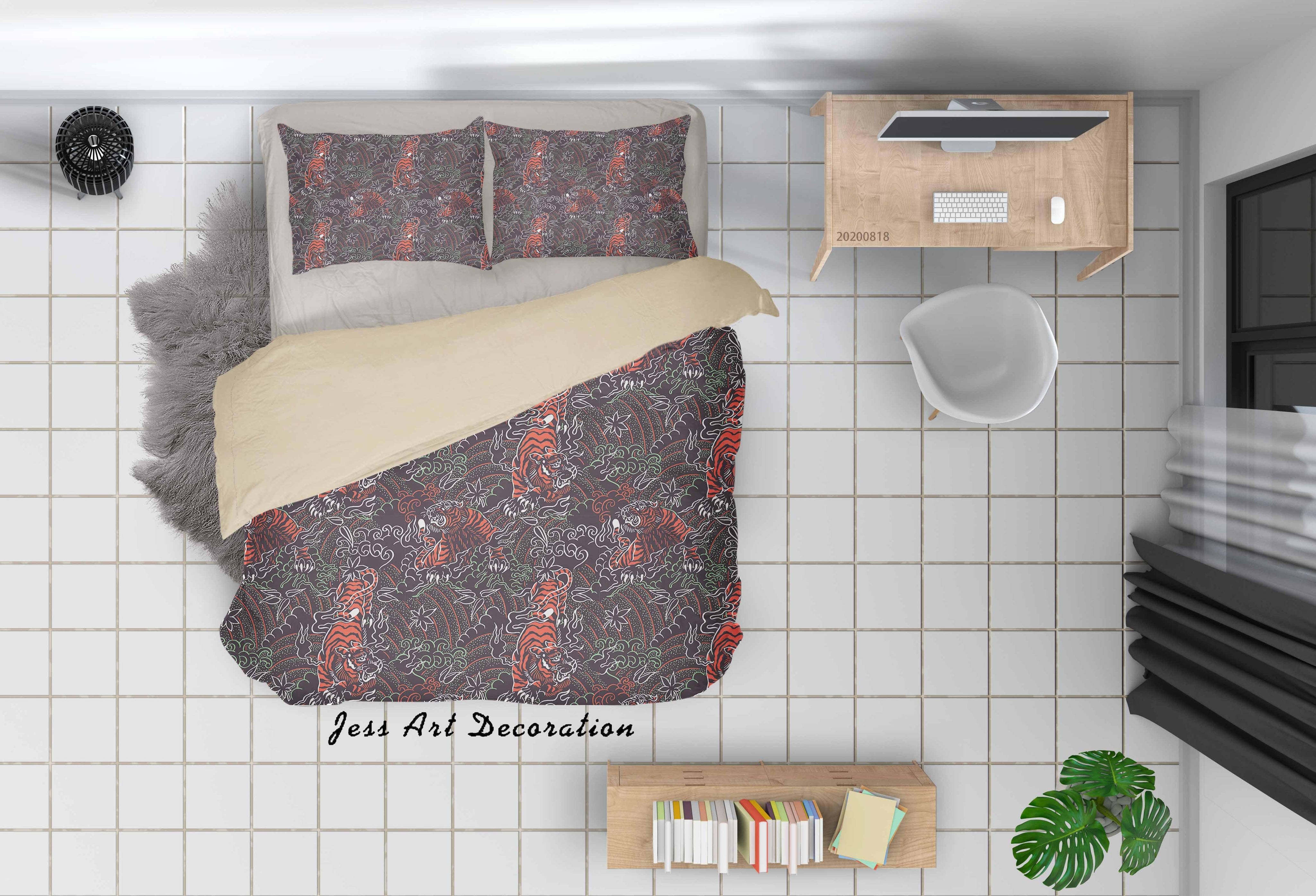 3D Vintage Tiger Animal Quilt Cover Set Bedding Set Duvet Cover Pillowcases LXL- Jess Art Decoration