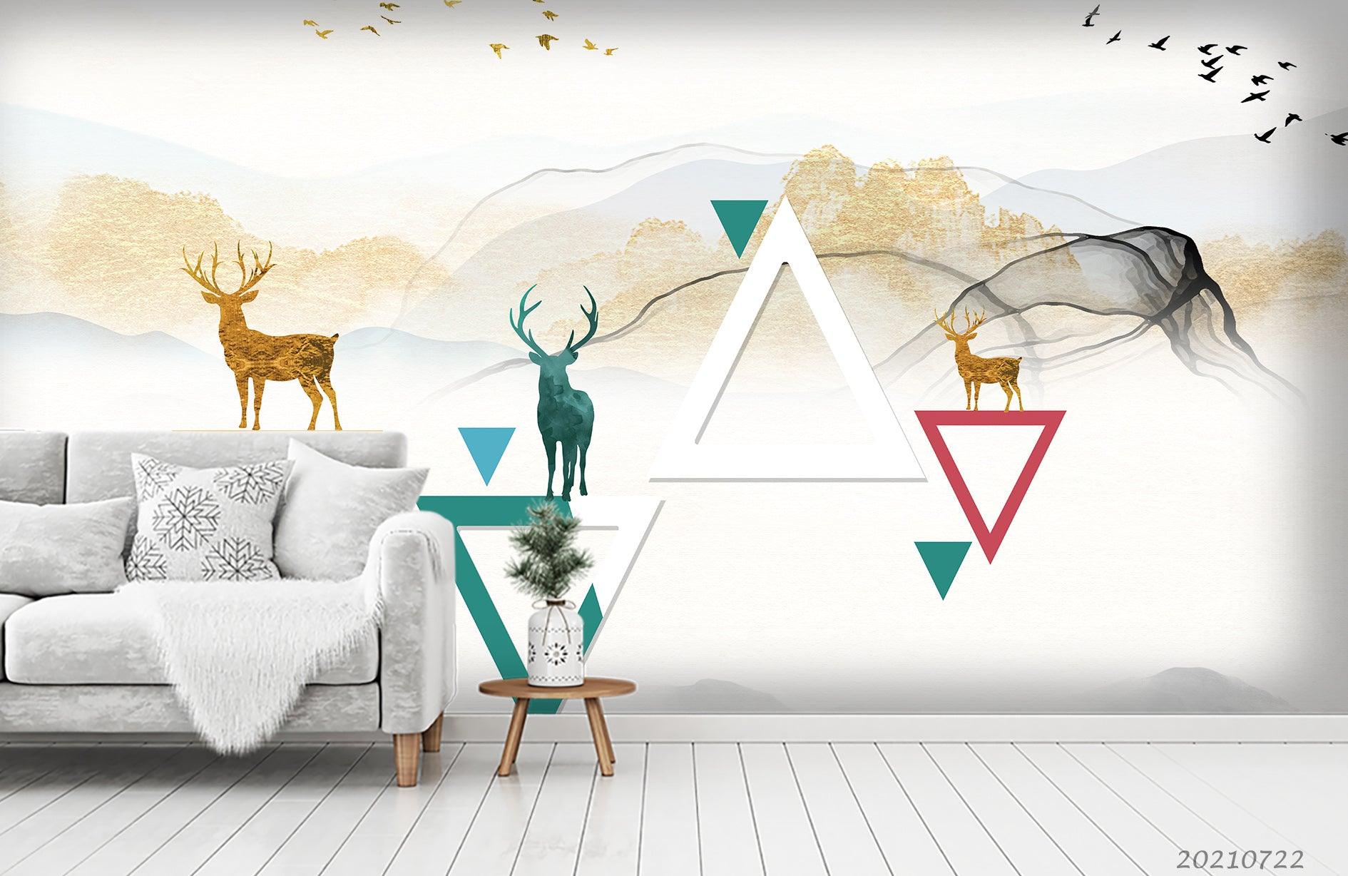 3D Abstract Mountain Forest Elk Landscape Wall Mural Wallpaper LQH 218- Jess Art Decoration
