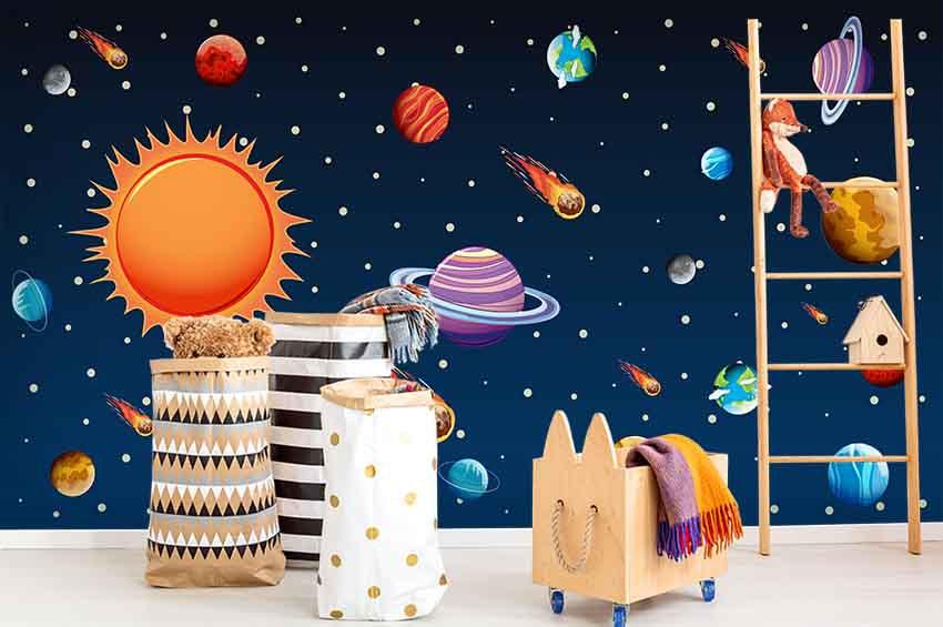 3D Cartoon Spaceship Wall Mural Wallpaper 11- Jess Art Decoration