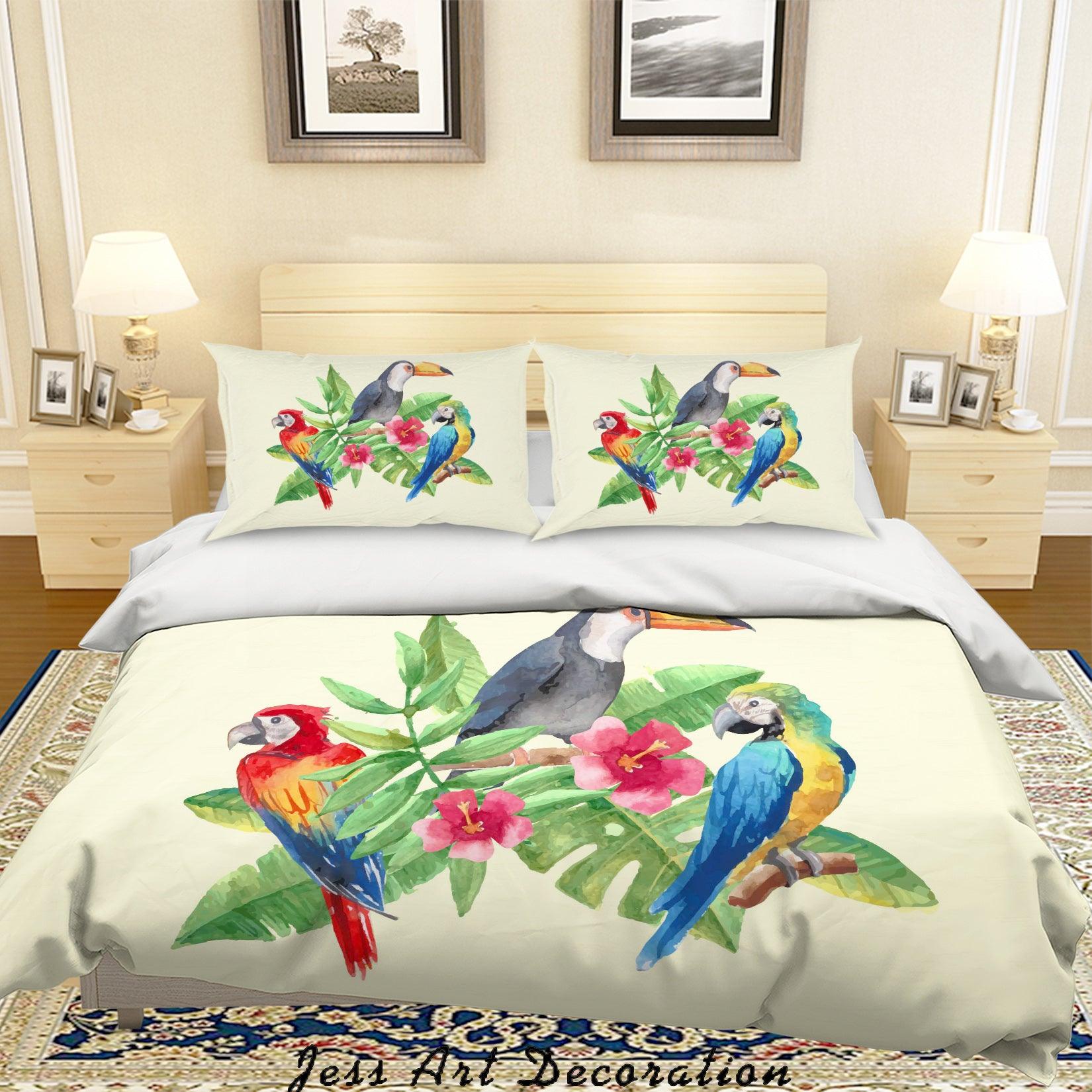 3D Watercolor Parrots Quilt Cover Set Bedding Set Pillowcases 125- Jess Art Decoration