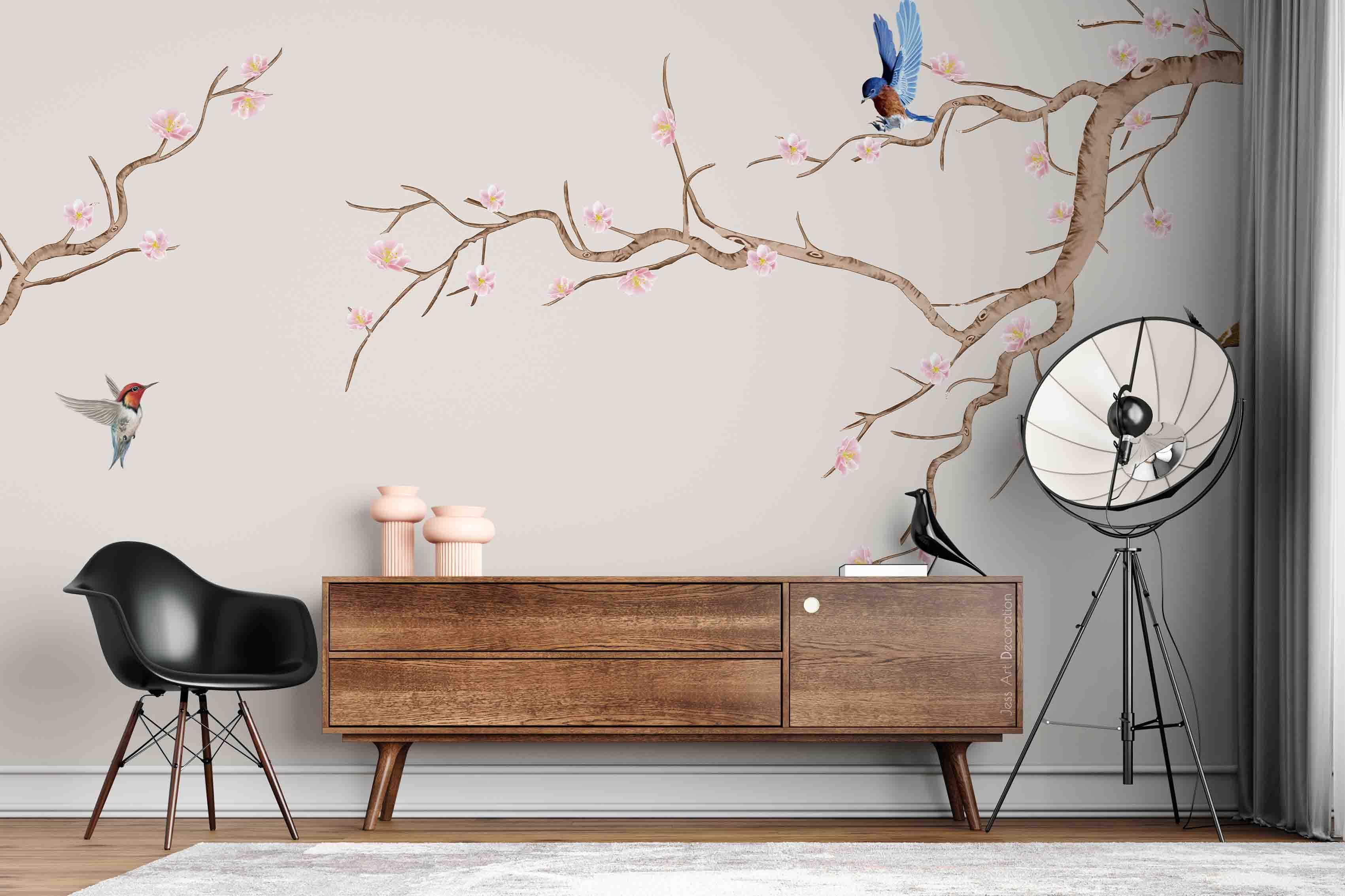 3D Hand Draw Branch Birds Wall Mural Wallpaper sww  56- Jess Art Decoration