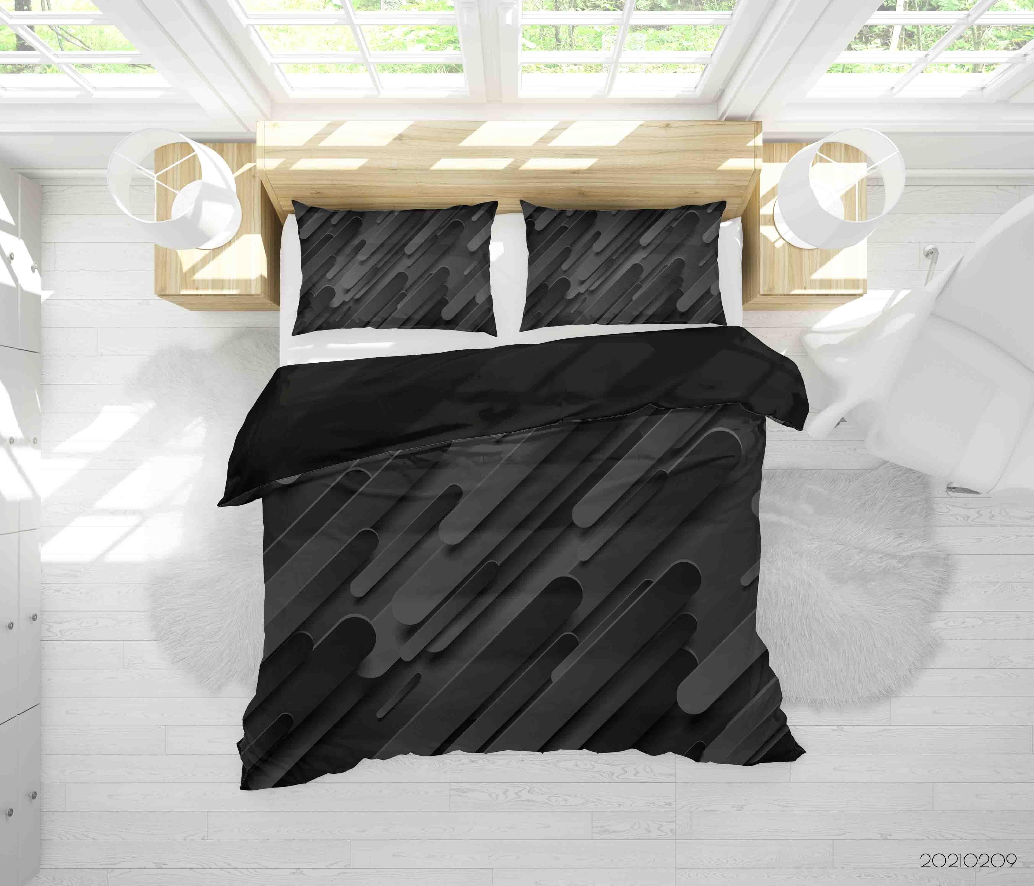 3D Abstract Black Geometry Quilt Cover Set Bedding Set Duvet Cover Pillowcases 24- Jess Art Decoration