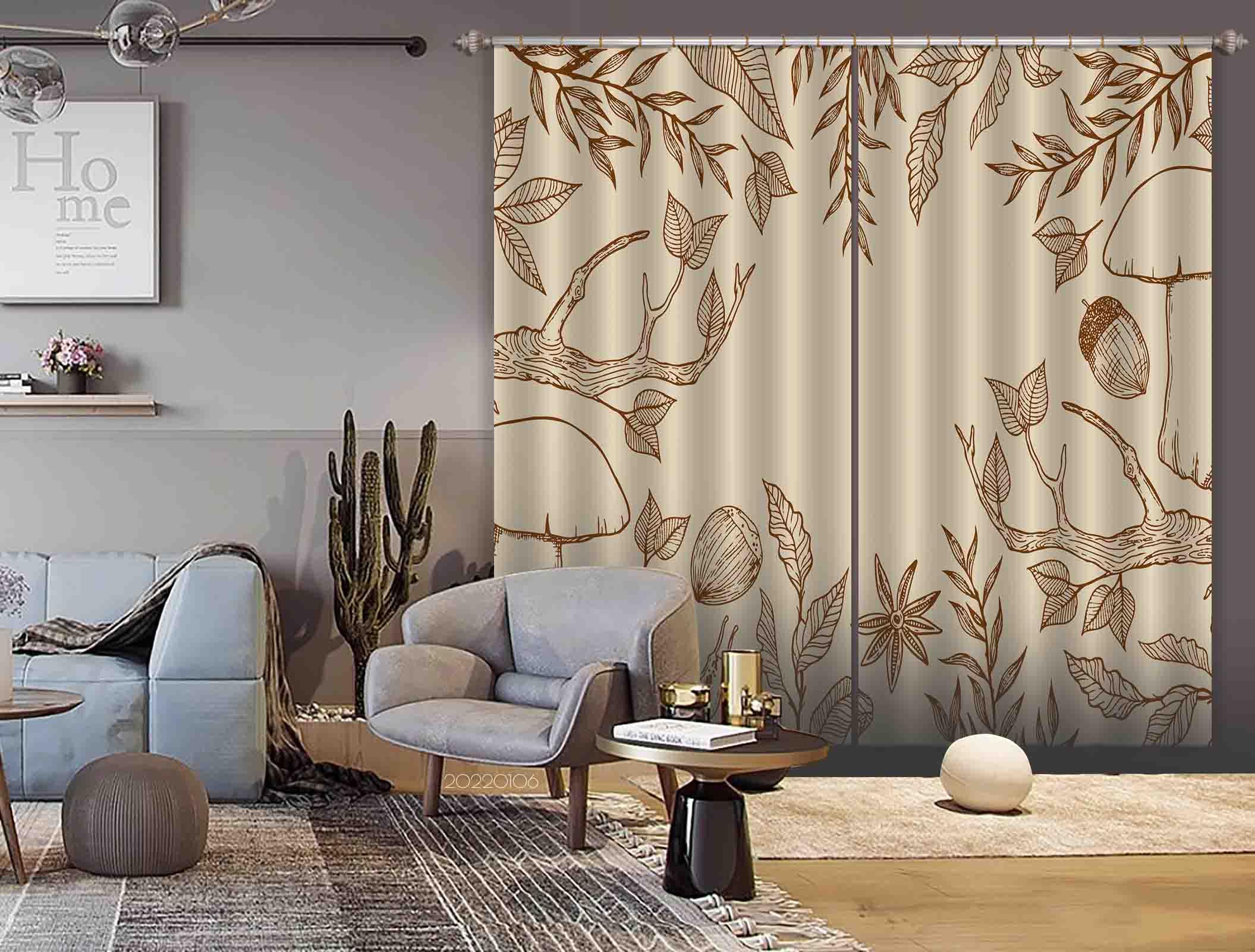 3D Abstract Autumn Branch Leaves Curtains and Drapes GD 175- Jess Art Decoration