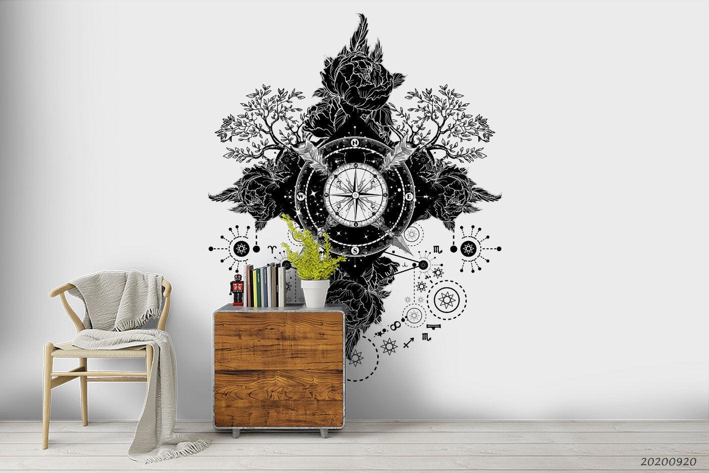 3D Tattoo Compass Arrows Roses Wall Mural Wallpaper WJ 3067- Jess Art Decoration
