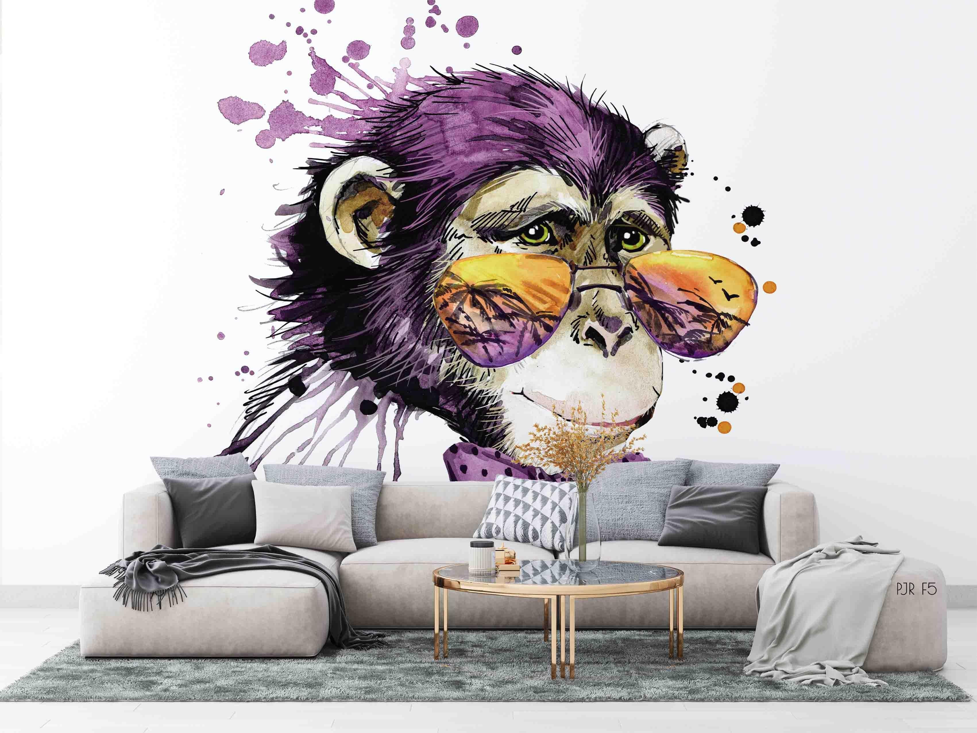 3D Monkey Sunglasses playful monkey portrait mural wall mural wallpaper for kids room - view 2