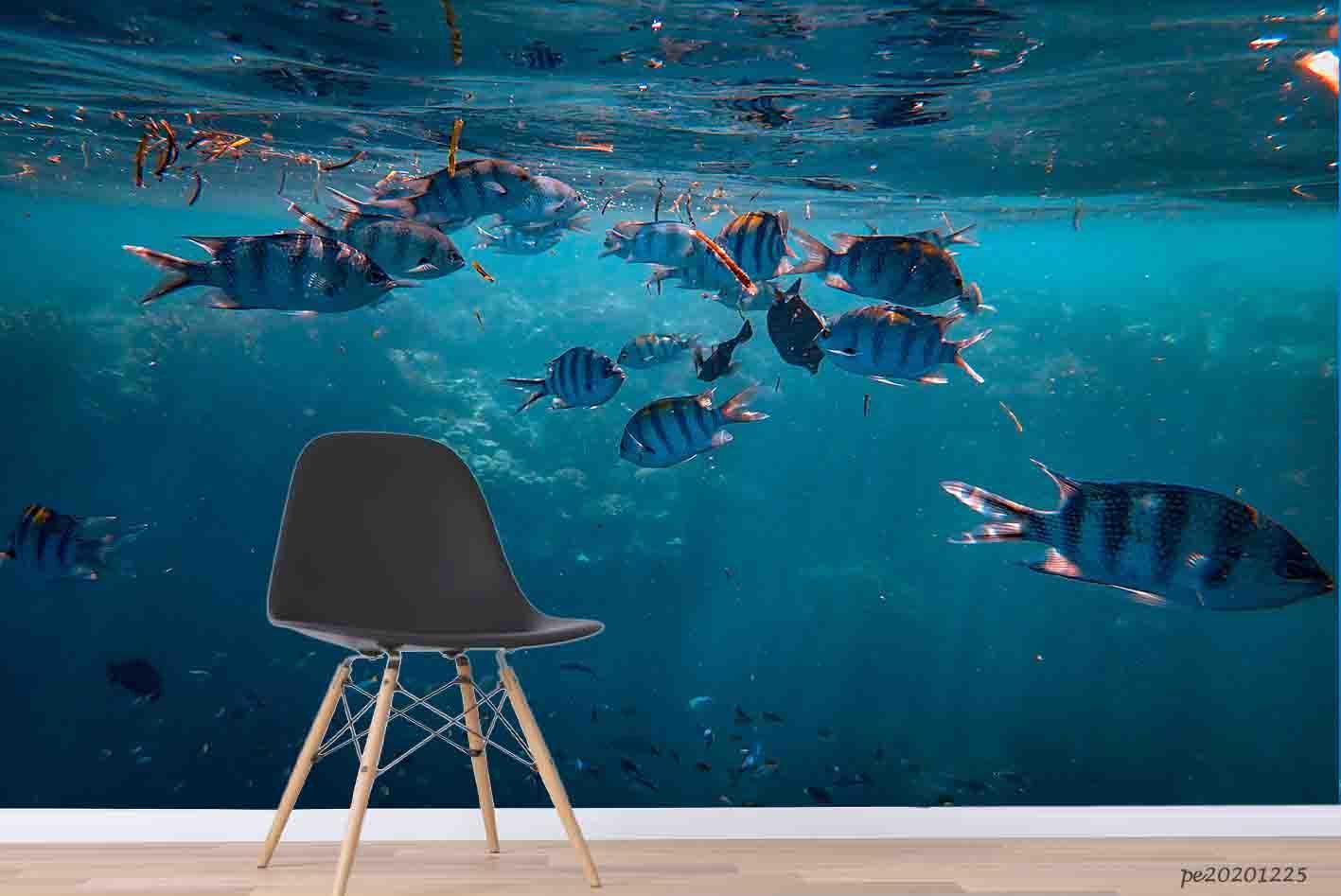 3D Blue Sea World Fish Wall Mural Wallpaper LQH 145- Jess Art Decoration