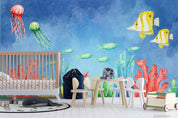 3D Watercolor Ocean World Fishes Wall Mural Wallpaper WJ 3132- Jess Art Decoration