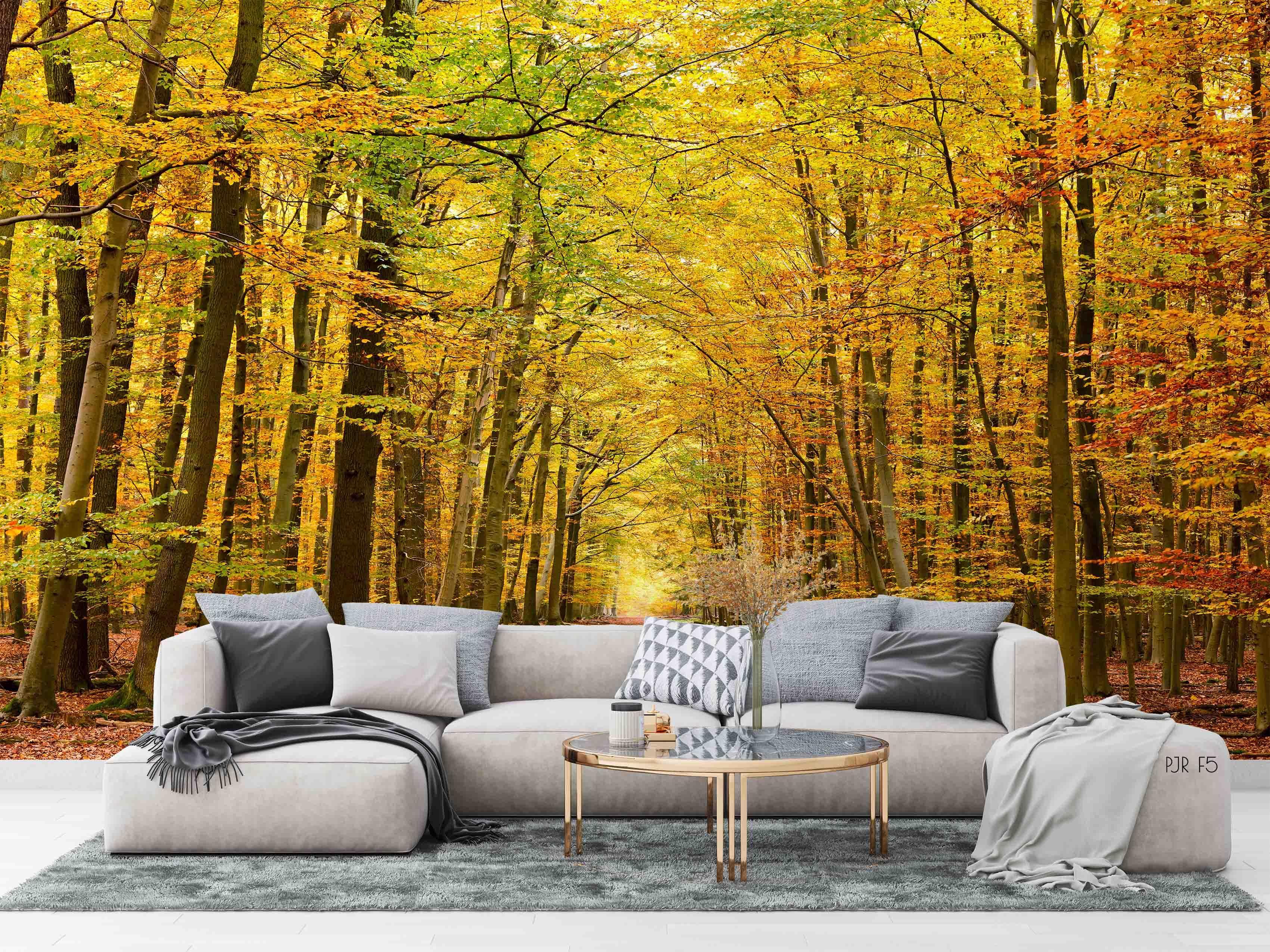 3D Golden Autumn Forest golden autumn forest path wall mural wallpaper for living room