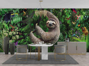 3D Sloth Jungle Animal playful sloth jungle scene wall mural wallpaper for kids room