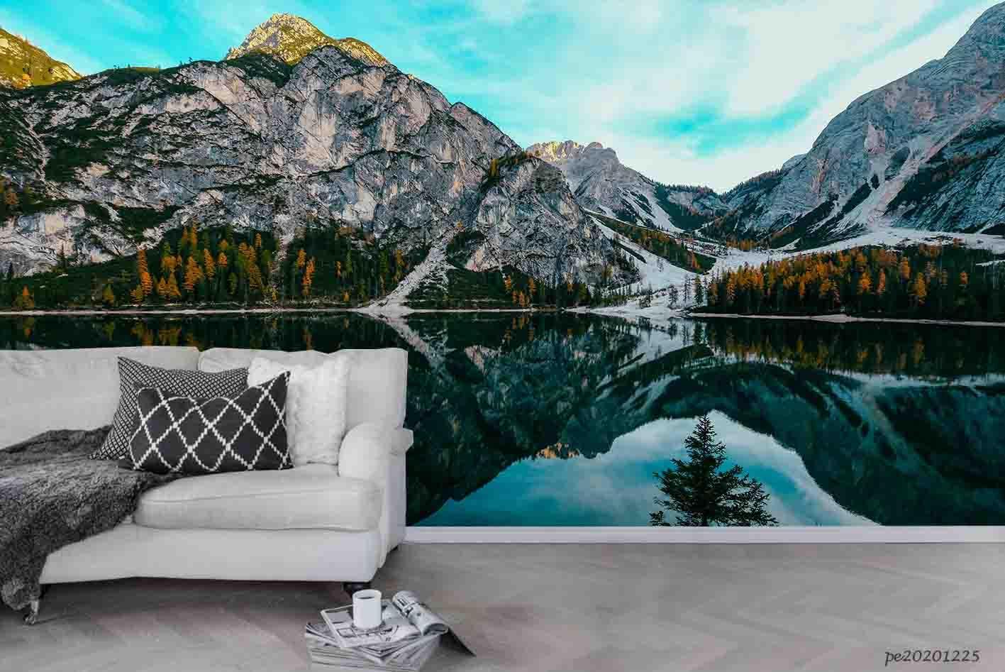 3D Mountain Lake Scenery Wall Mural Wallpaper LQH 141- Jess Art Decoration