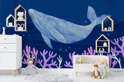 3D Watercolor Ocean World Whale Wall Mural Wallpaper WJ 3134- Jess Art Decoration