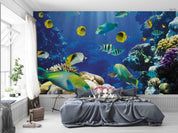 3D Underwater Fish Reef colourful coral reef fish scene wall mural wallpaper for kids room - view 2