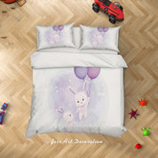 3D White Rabbit Balloon Quilt Cover Set Bedding Set Duvet Cover Pillowcases SF07- Jess Art Decoration