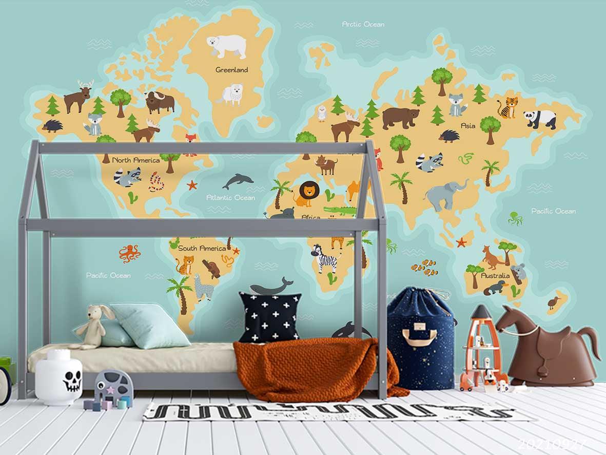 3D World Map Kids Wall Mural Wallpaper LQH 160- Jess Art Decoration