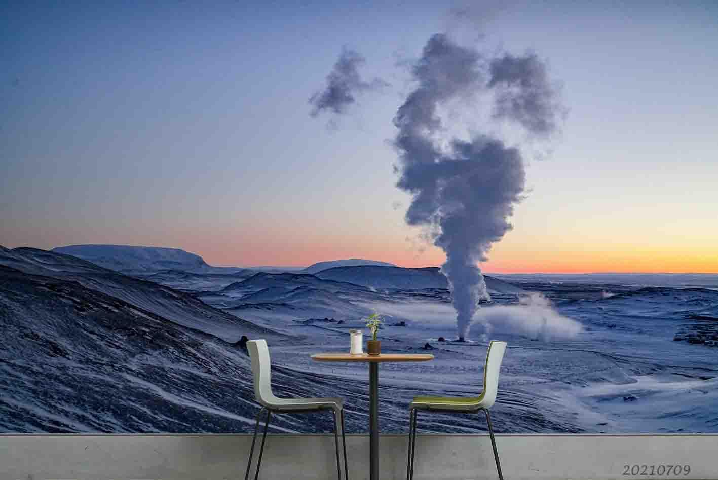 3D Winter Snow Mountain Smoke Wall Mural Wallpaper SWW4062- Jess Art Decoration