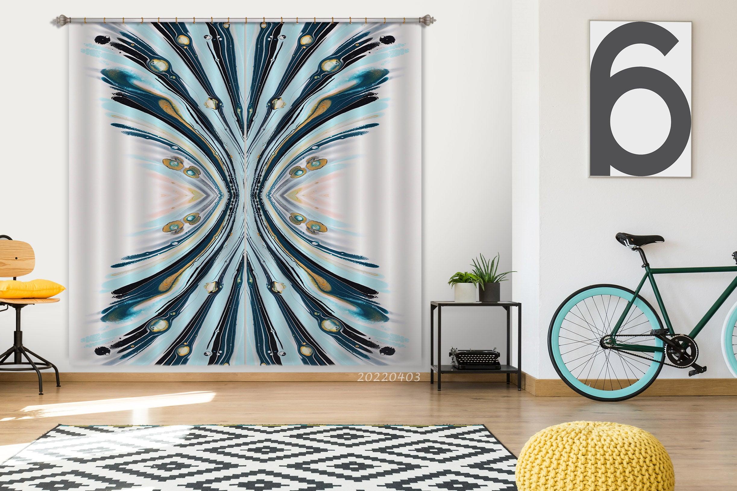 3D Abstract Blue Texture Pattern Curtains and Drapes GD 3201- Jess Art Decoration