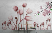 3D Hand Drawn Pink Magnolia Flower Wall Mural Wallpaper LQH 355- Jess Art Decoration