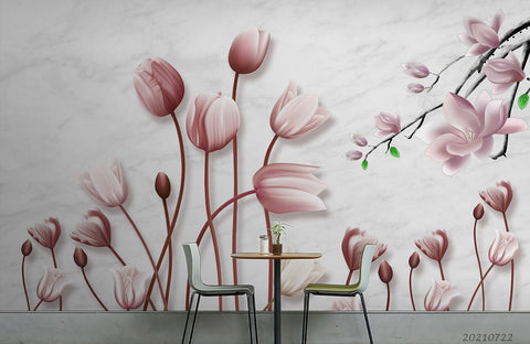 3D Hand Drawn Pink Magnolia Flower Wall Mural Wallpaper LQH 355- Jess Art Decoration