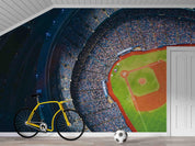 Aerial View Baseball Field Stand Spectator Wallpaper baseball wall mural for sports room or fan space - view 2