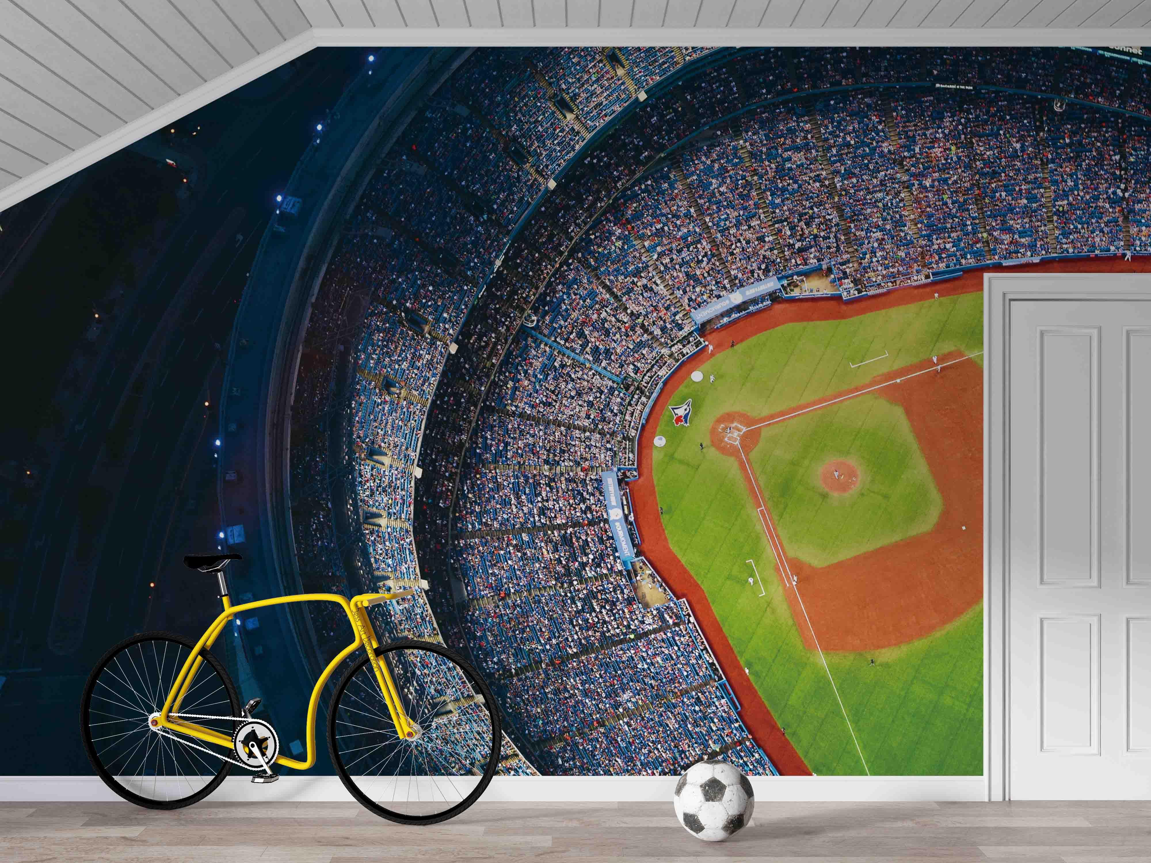 Aerial View Baseball Field Stand Spectator Wallpaper baseball wall mural for sports room or fan space - view 2