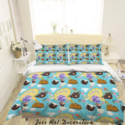 3D Abstract Hand Draw Cartoon Teacup Dessert Pattern Quilt Cover Set Bedding Set Duvet Cover Pillowcases WJ 3570- Jess Art Decoration