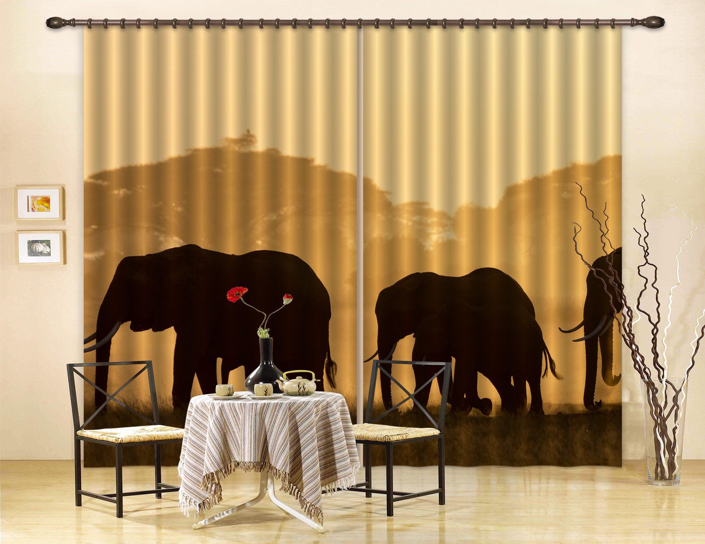 3D Yellow Sky Elephant Pattern Curtains and Drapes A121- Jess Art Decoration