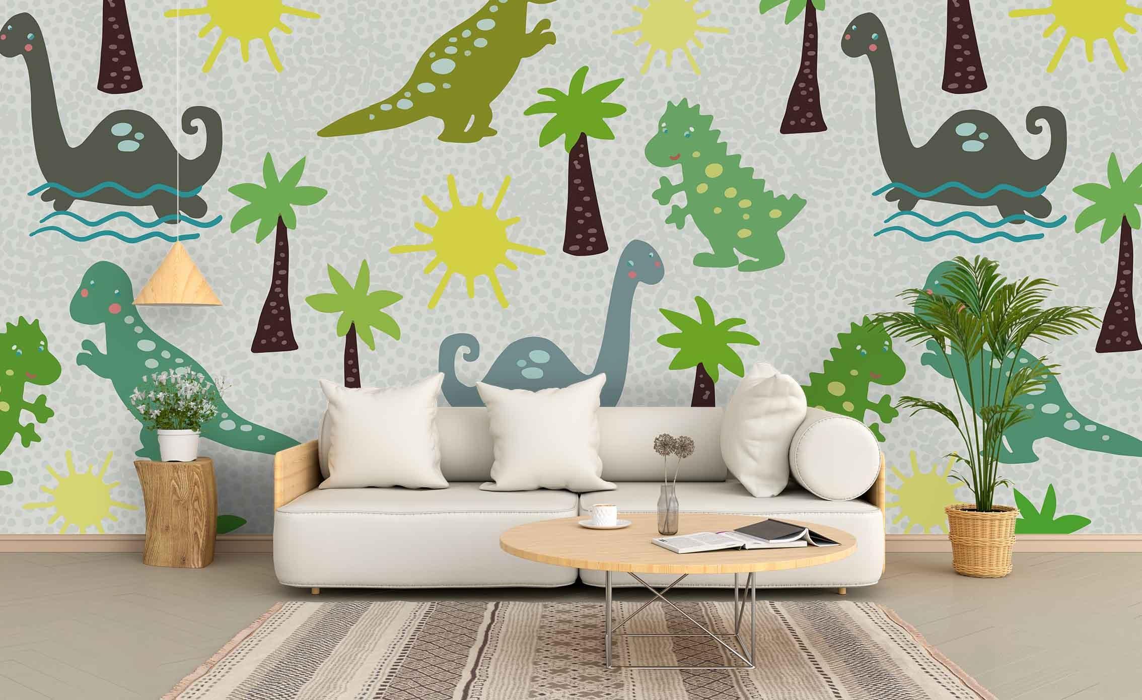 3D Cartoon Green Dinosaur Wall Mural Wallpaper 64- Jess Art Decoration