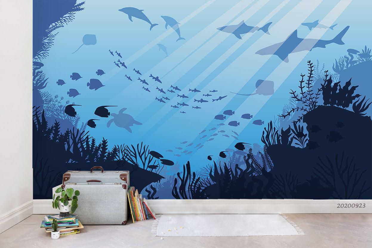 3D Sea Underwater Ocean Bottom Fishes Wall Mural Wallpaper WJ 3127- Jess Art Decoration