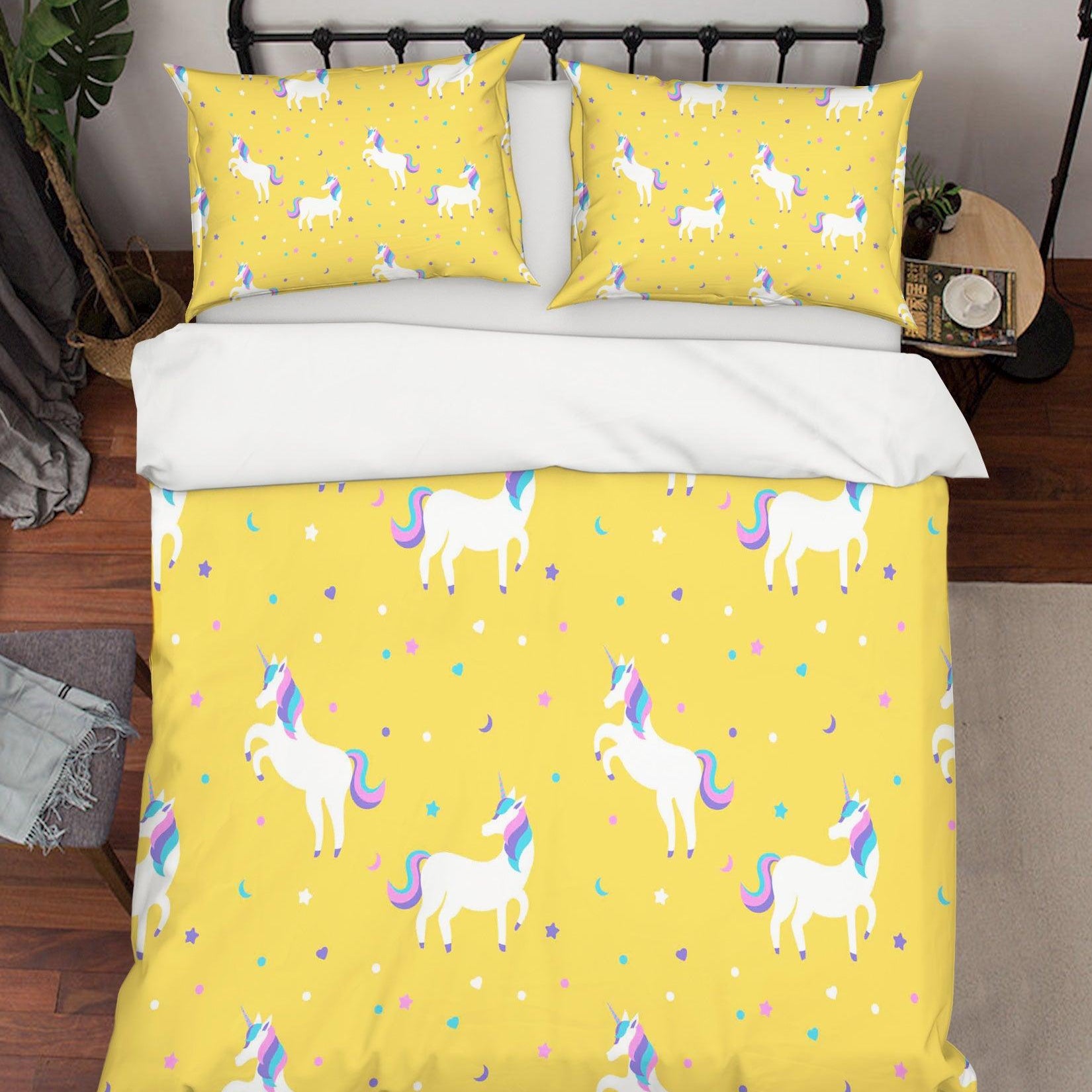 3D Yellow Unicorn Quilt Cover Set Bedding Set Pillowcases 41- Jess Art Decoration
