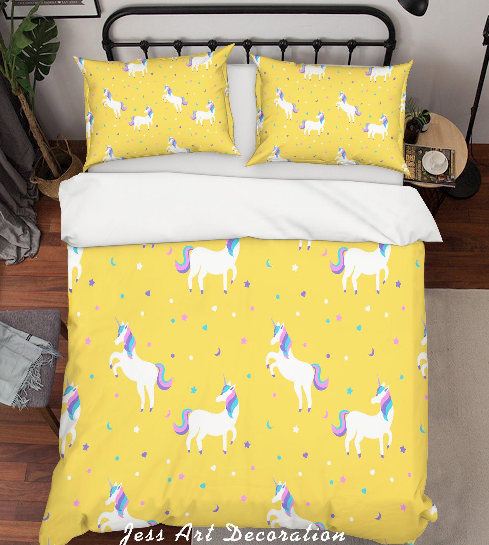 3D Yellow Unicorn Quilt Cover Set Bedding Set Pillowcases 41- Jess Art Decoration