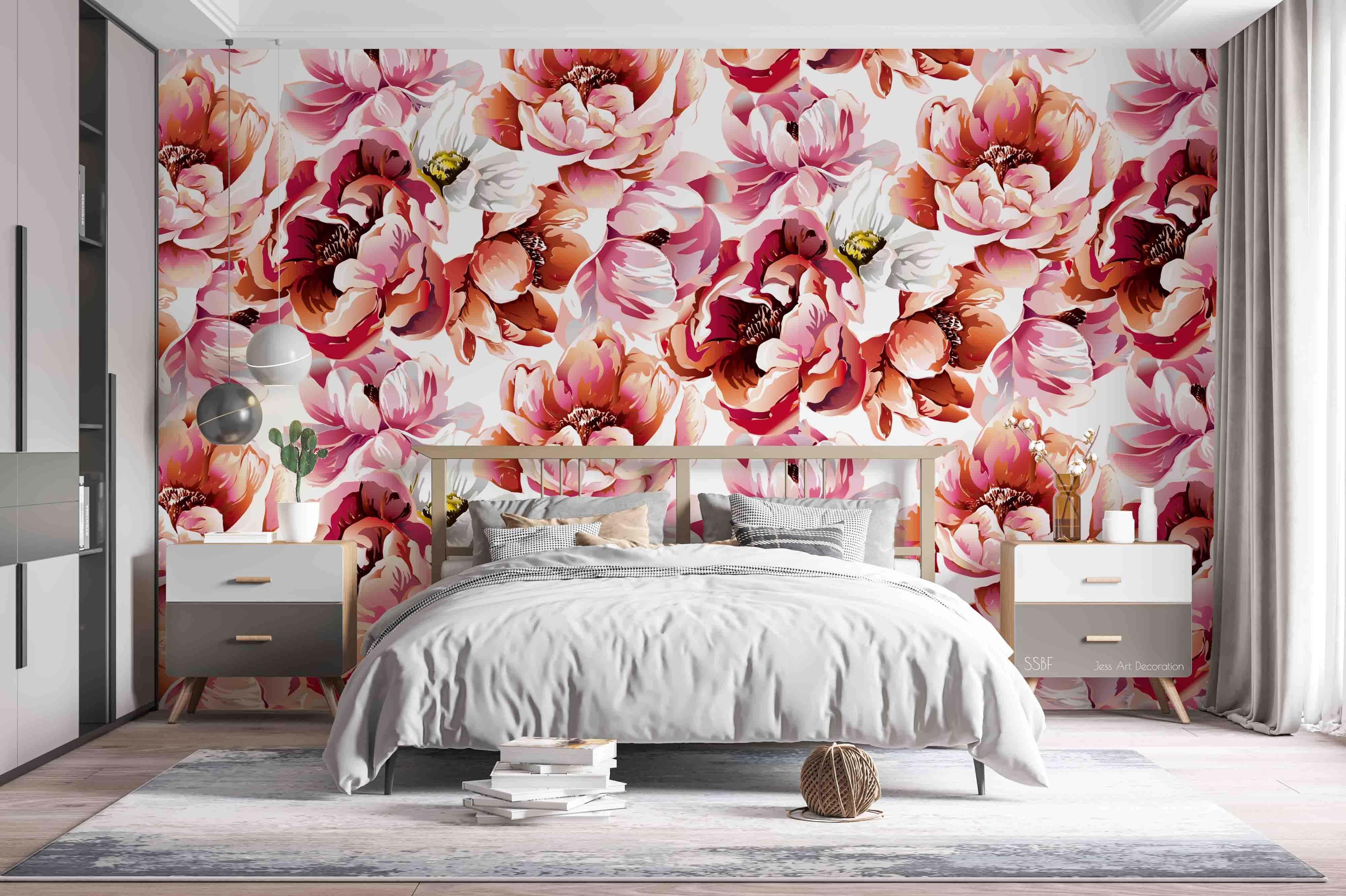 3D Baroque Art Blooming Pink Peony Watercolor Background Wall Mural Wallpaper GD 3570- Jess Art Decoration