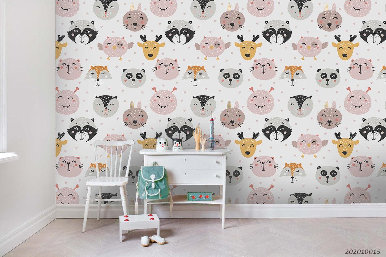 3D Cartoon Cute Animal Bear Panda Fox Pattern Wall Mural Wallpaper WJ 5038- Jess Art Decoration