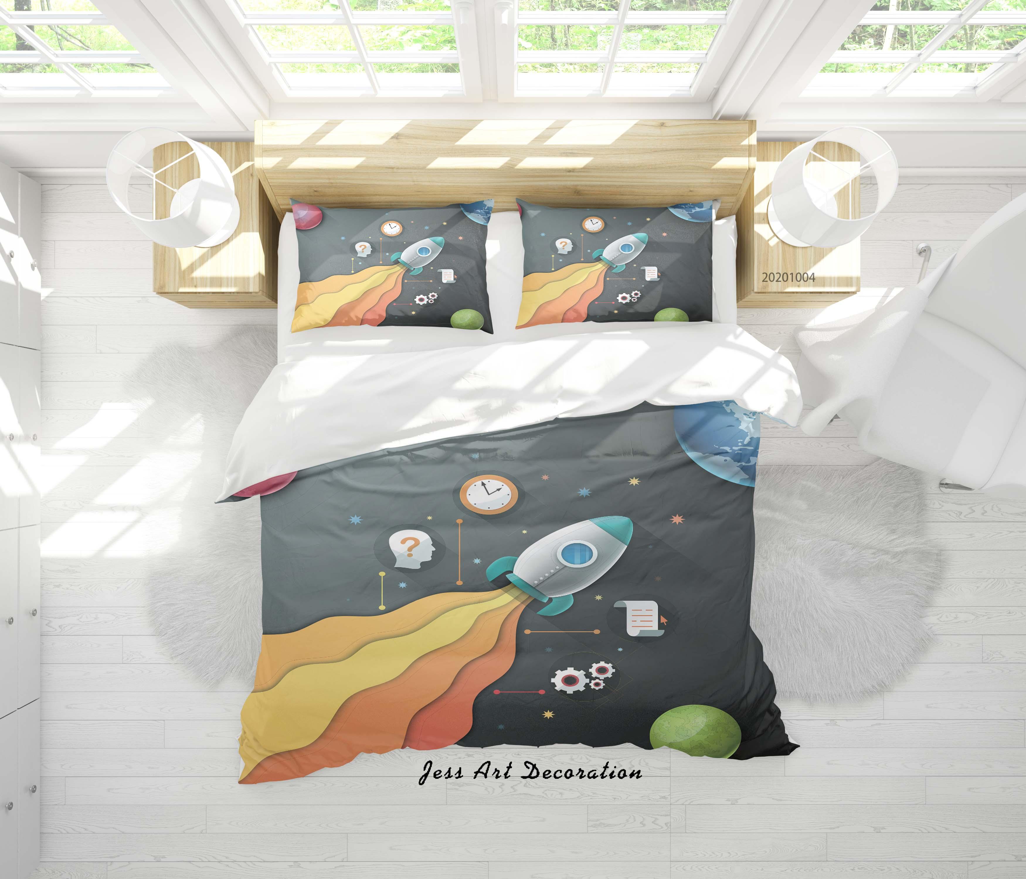 3D Planet Moon Spaceship Astronaut Pattern Quilt Cover Set Bedding Set Duvet Cover Pillowcases WJ 9308- Jess Art Decoration