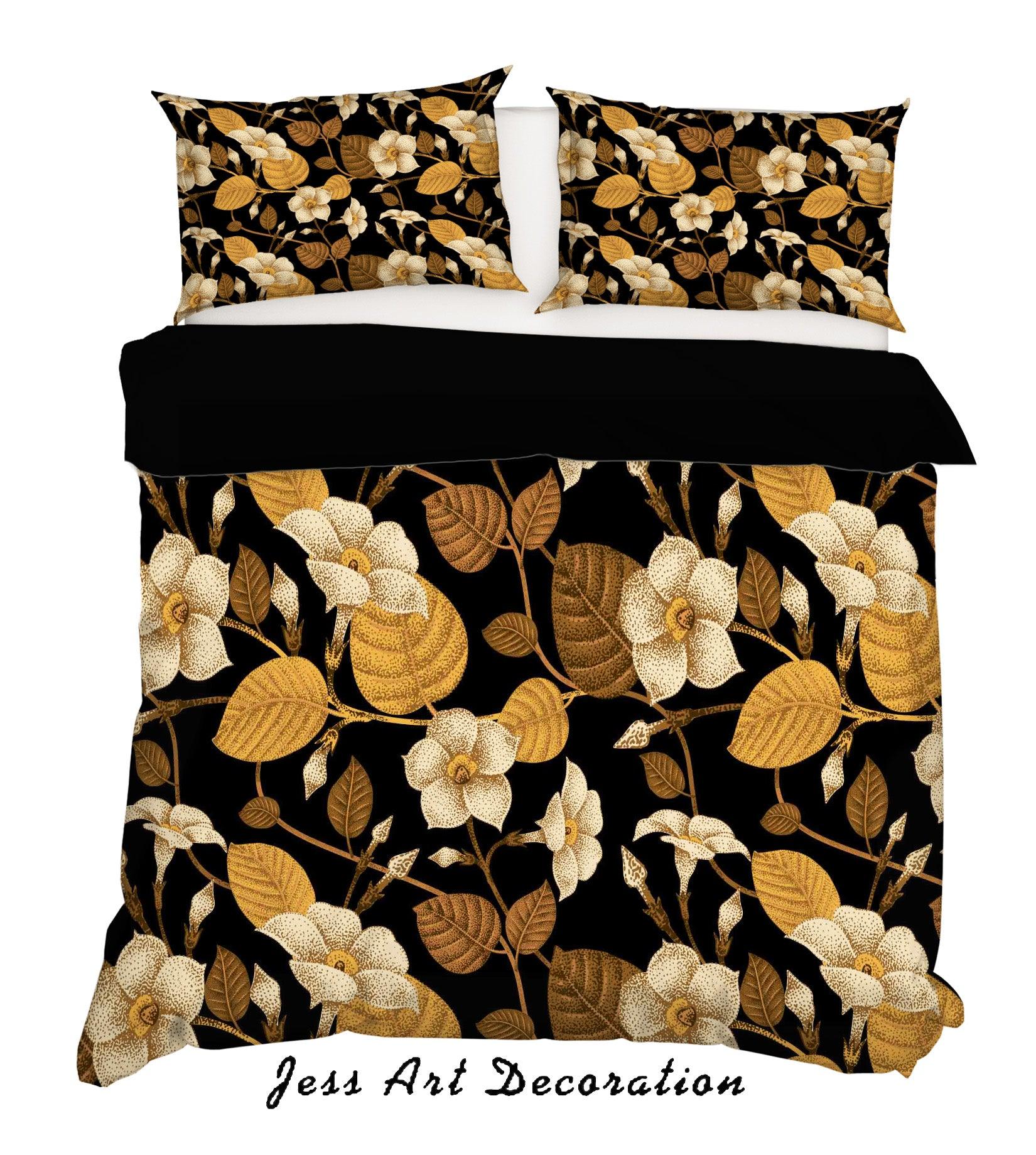 3D Golden Flowers Leaves Quilt Cover Set Bedding Set Pillowcases 193- Jess Art Decoration