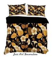 3D Golden Flowers Leaves Quilt Cover Set Bedding Set Pillowcases 193- Jess Art Decoration