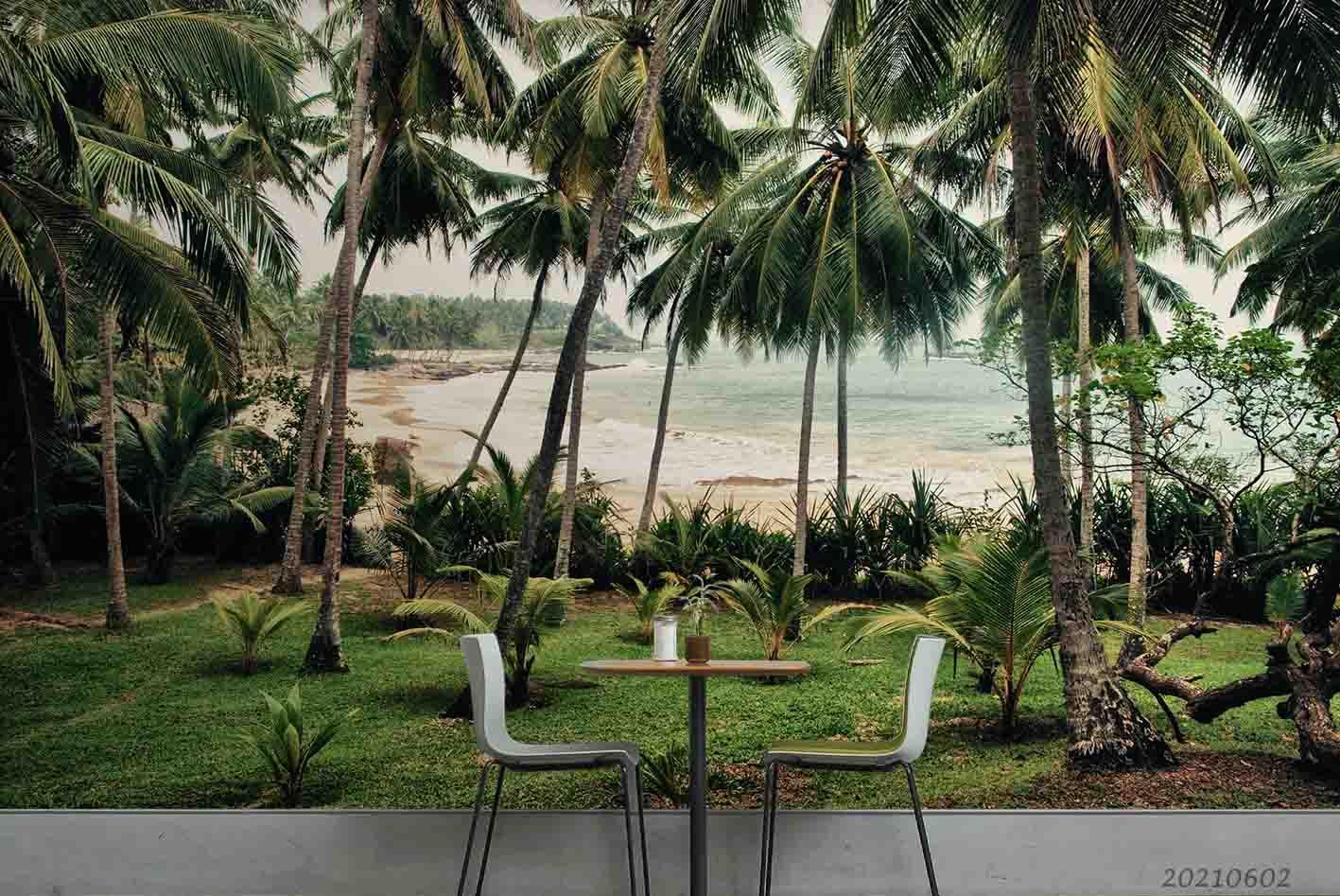 3D Tropics Palm Tree Sea Beach Wall Mural Wallpaper SWW819- Jess Art Decoration