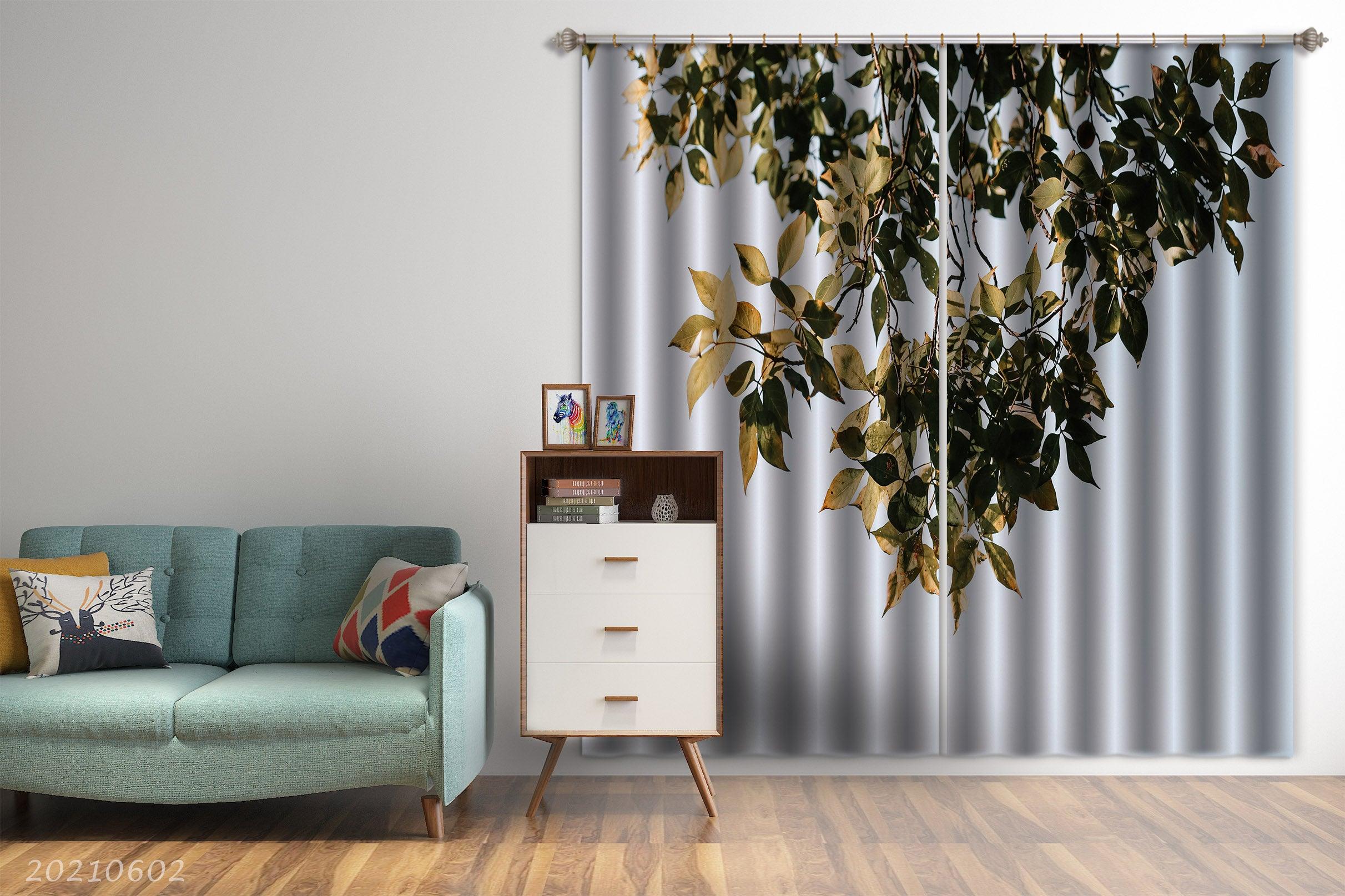 3D Vintage Green Plant Leaf Curtains and Drapes GD 608- Jess Art Decoration