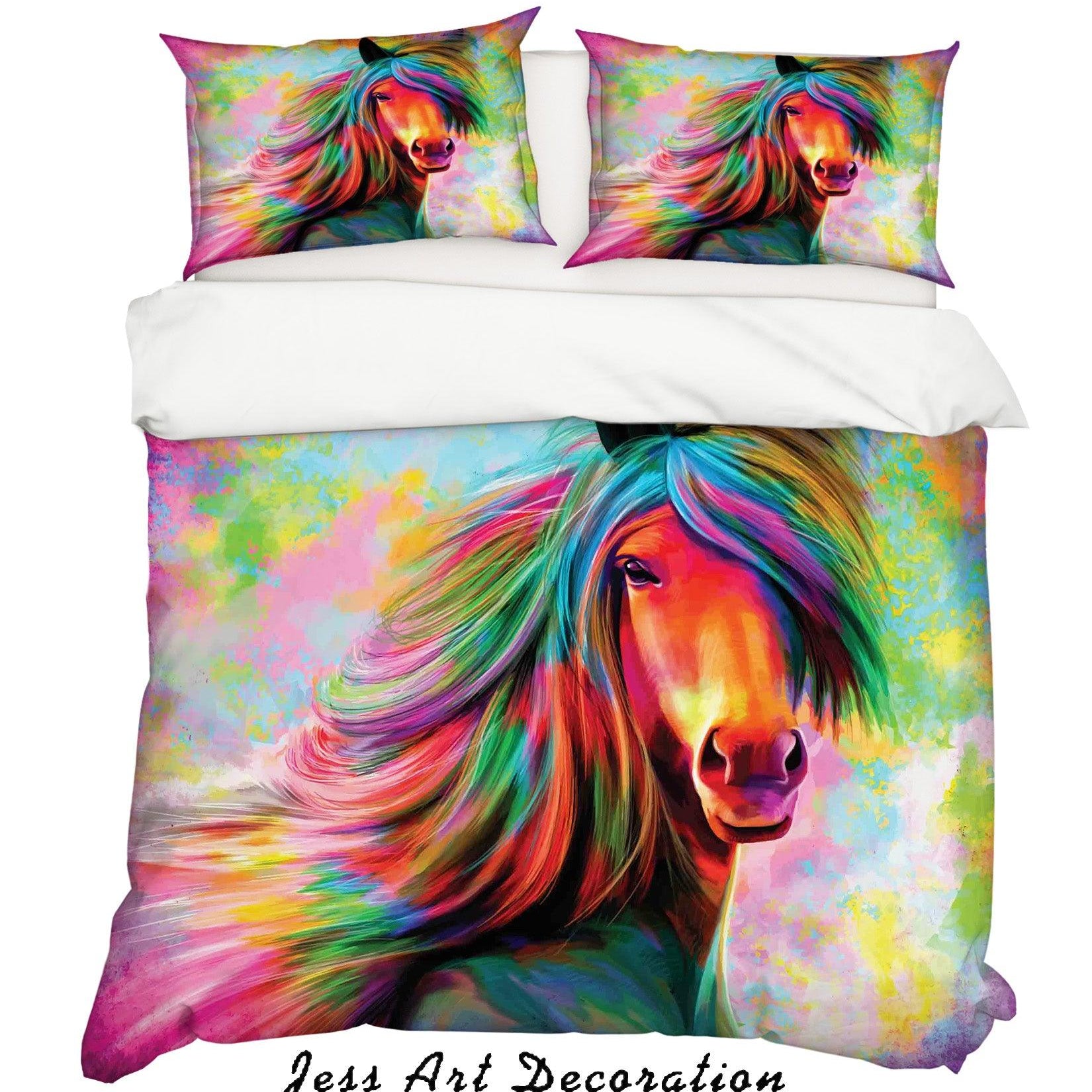 3D Colorful Horse Quilt Cover Set Bedding Set Duvet Cover Pillowcases SF124- Jess Art Decoration
