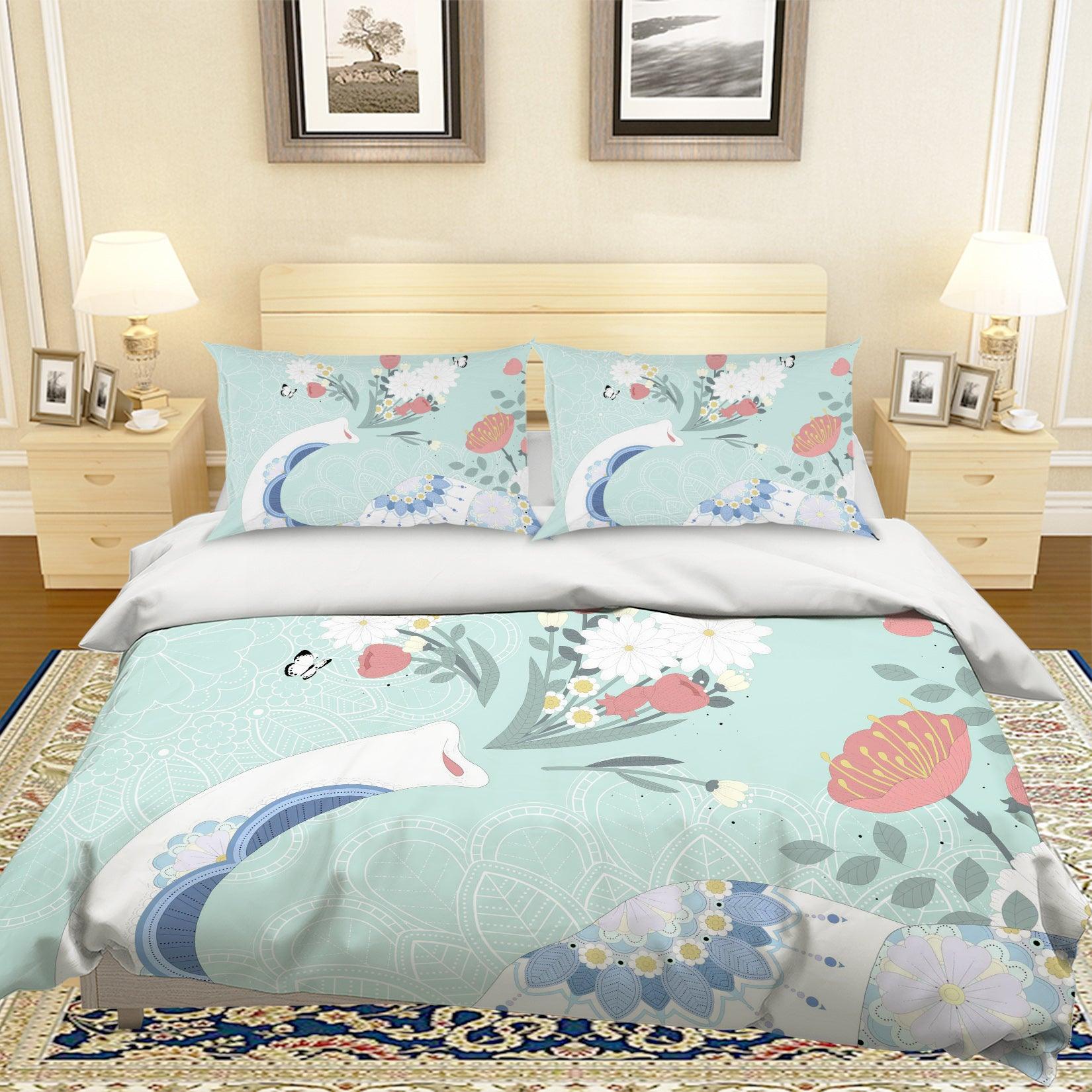 3D Cartoon Elephant Flower Quilt Cover Set Bedding Set Pillowcases 76- Jess Art Decoration