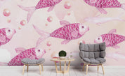 3D Freehand Sketching Pink Pearl Fish Carp Wall Mural Wallpaper ZY D26- Jess Art Decoration