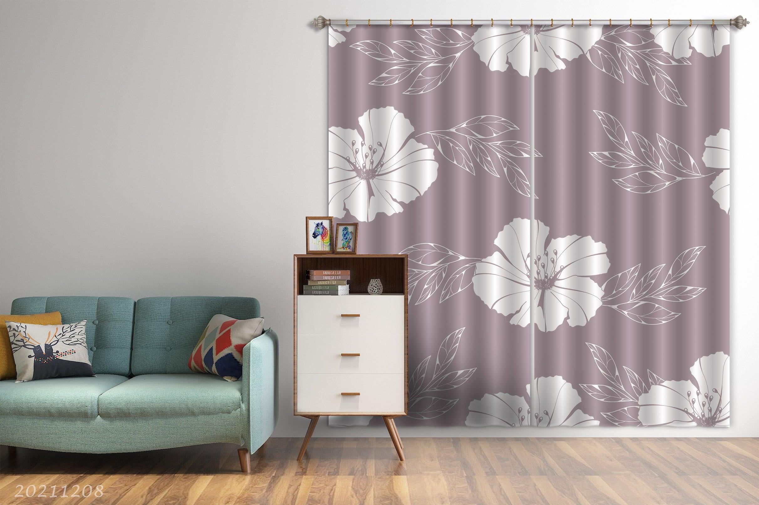 3D Hand Drawn Floral Pink Curtains and Drapes LLL 673- Jess Art Decoration