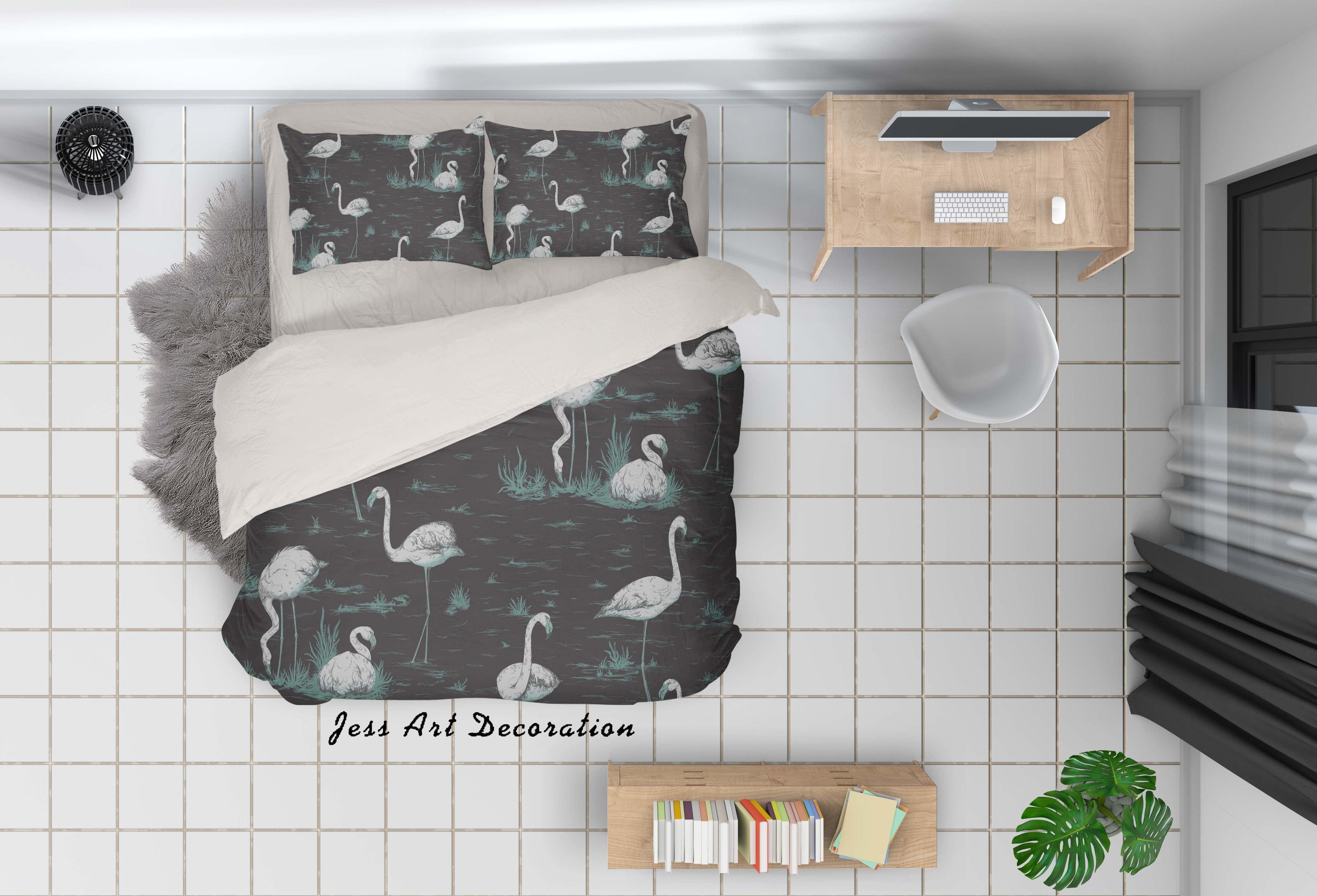 3D White Flamingo Black Quilt Cover Set Bedding Set Pillowcases 32- Jess Art Decoration