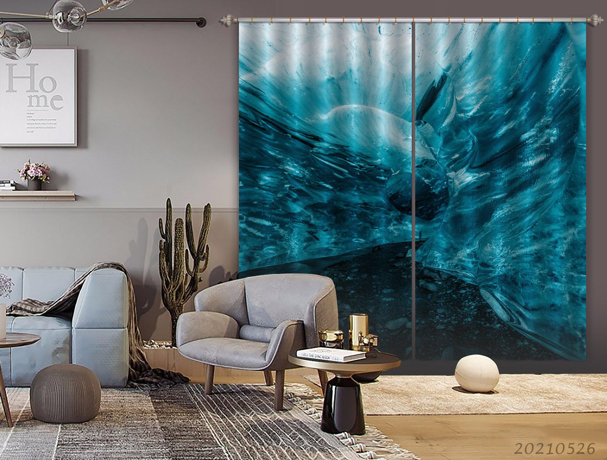 3D Abstract Blue Undersea Scene Curtains and Drapes GD 244- Jess Art Decoration