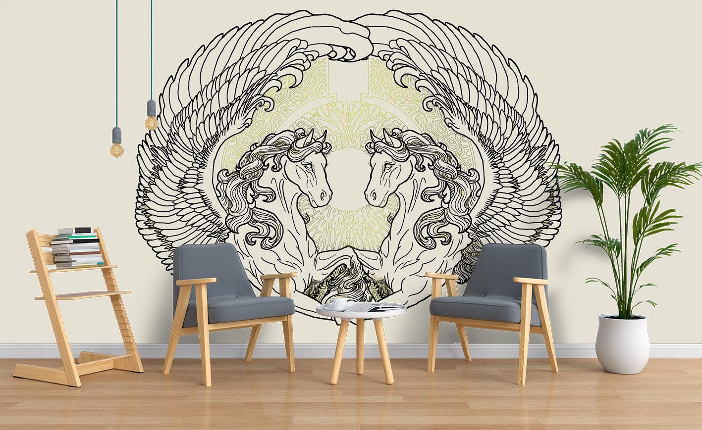 3D Black Angel Horses Couple Wall Mural Wallpaper 23- Jess Art Decoration