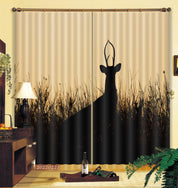 3D Elk Tall Grass Silhouette Curtains and Drapes GD 2422- Jess Art Decoration