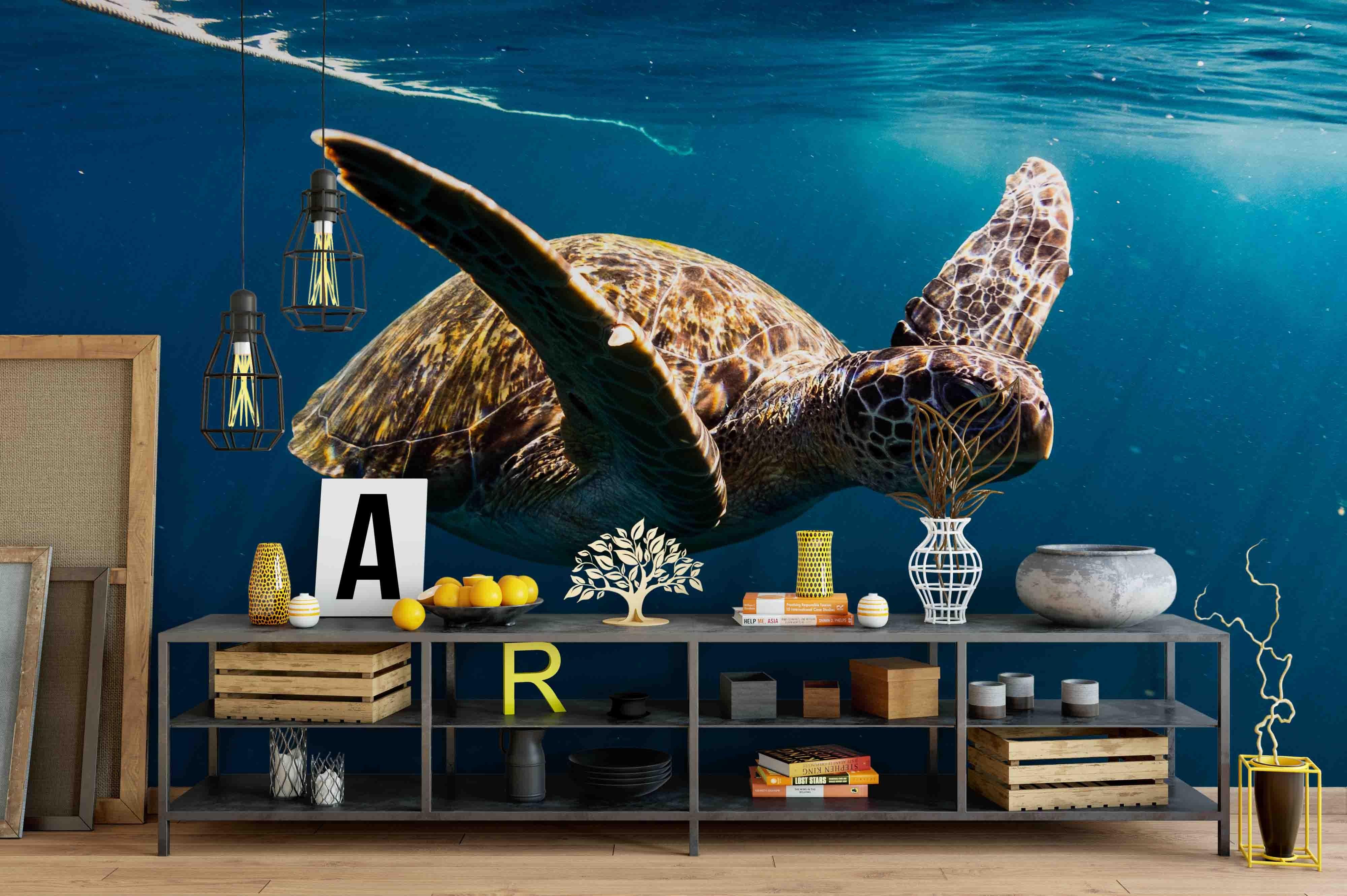 3D Blue Sea Turtle Wall Mural Wallpaper 183- Jess Art Decoration