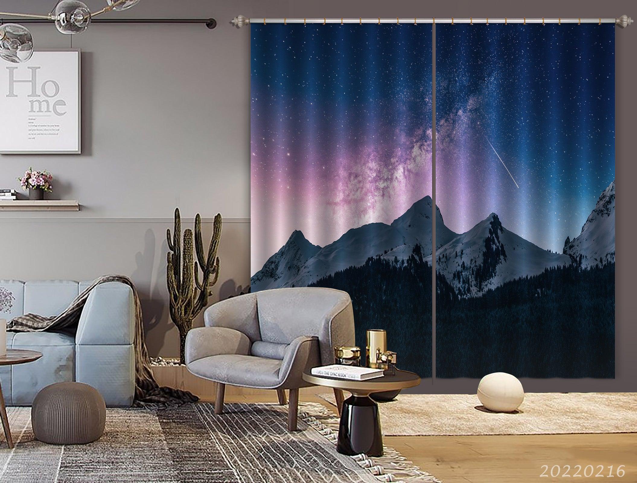 3D Snow Mountain Peak Woods Purple Blue Star Sky Curtains and Drapes GD 2275- Jess Art Decoration