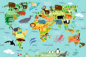 3D Cartoon Green Animal World Map Wall Mural Wallpaper LQH 93- Jess Art Decoration