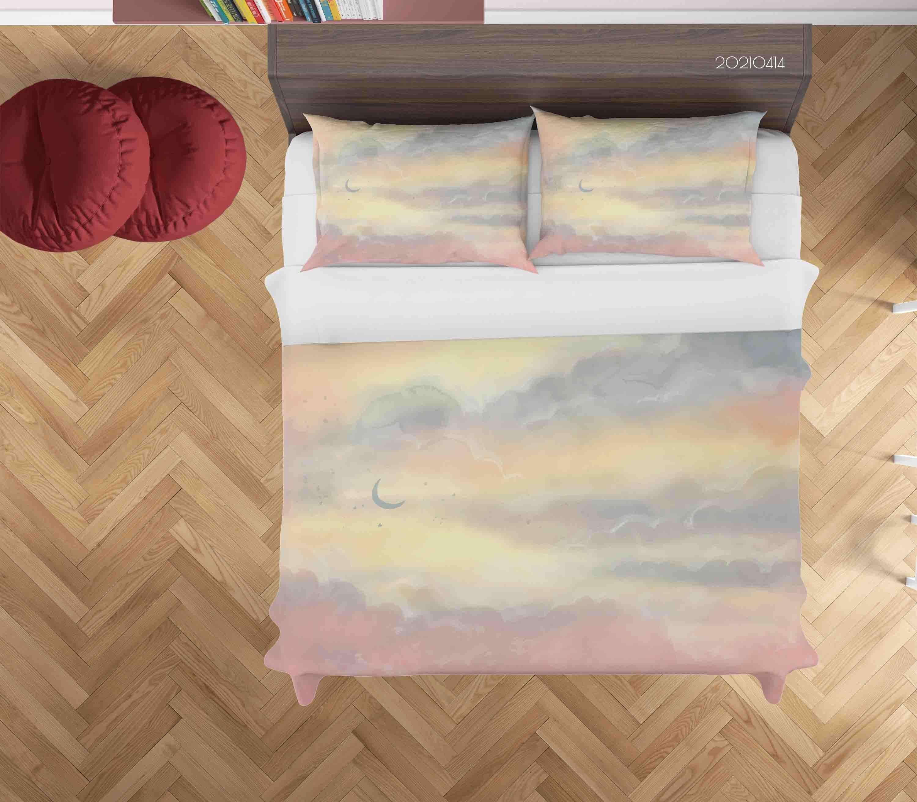3D Watercolor Sky Cloud Moon Quilt Cover Set Bedding Set Duvet Cover Pillowcases 13- Jess Art Decoration