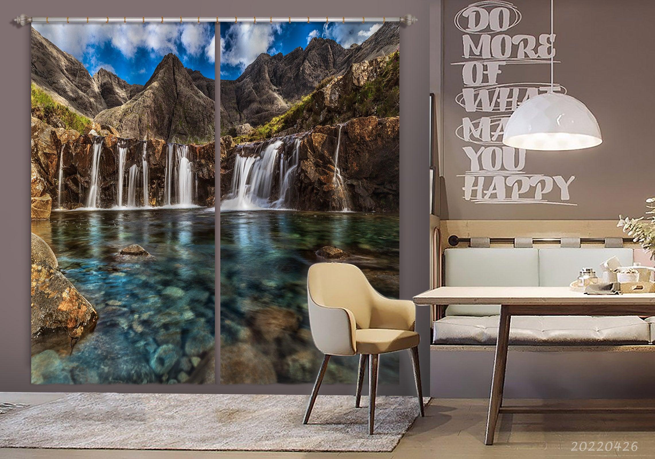 3D Landscape Mountain Peak Waterfall Lake Curtains and Drapes GD 4902- Jess Art Decoration